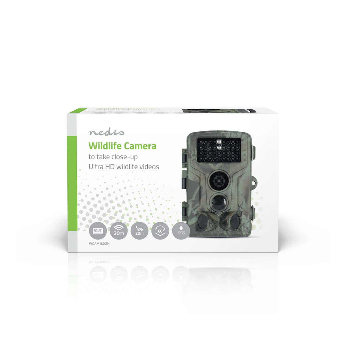 Wildlife Kamera | 4K@10fps | 50 MPixel | 5 MPixel CMOS | IP65 | Schwarz No-Glow IR | Nachtsicht | Blickwinkel: 60 ° | Bewegungssensor | Erfassungswinkel: 130 ° | Erfassungsbereich: 20 m | Monitorgröße: 2.4 " | LCD Screen | Braun / Grün