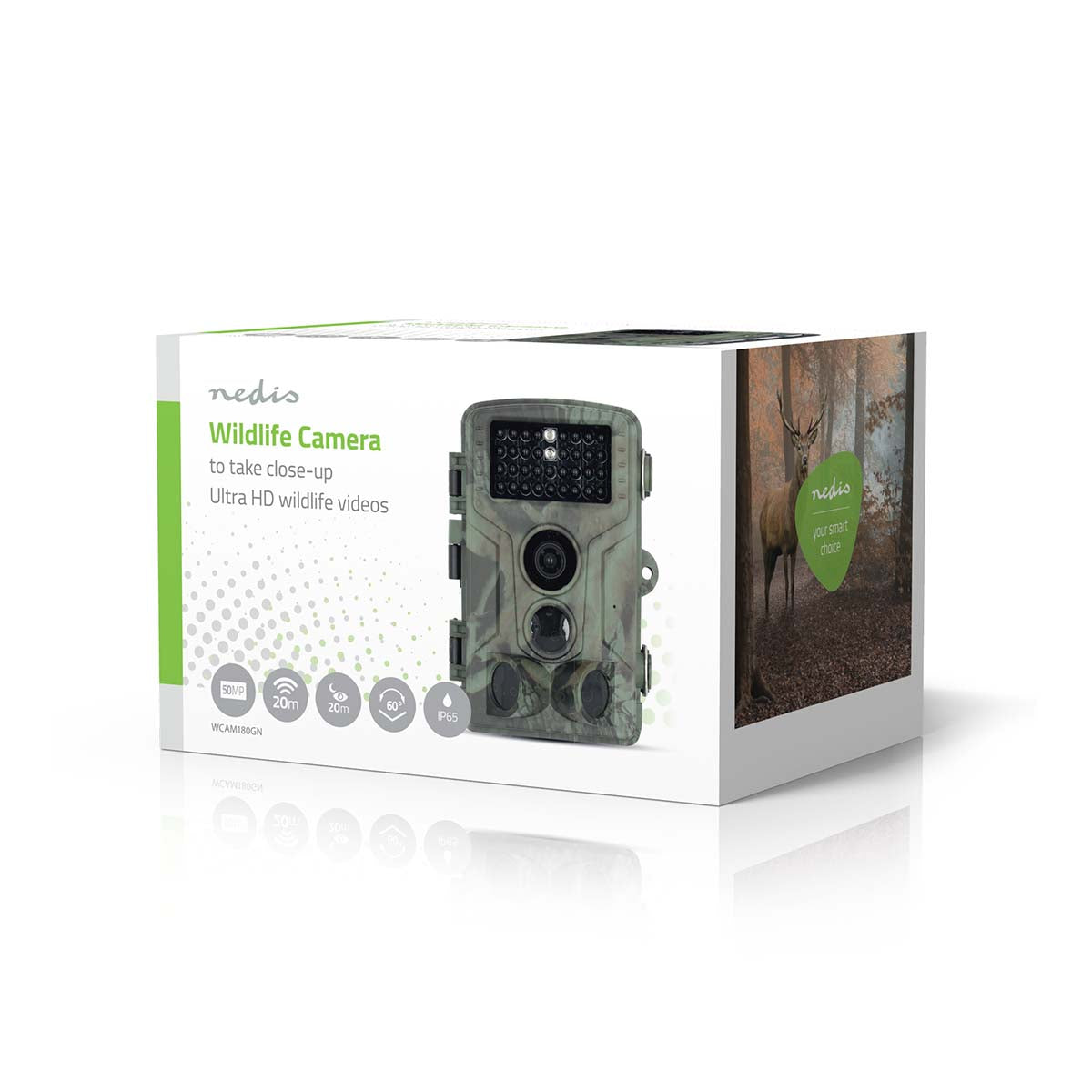 Wildlife Kamera | 4K@10fps | 50 MPixel | 5 MPixel CMOS | IP65 | Schwarz No-Glow IR | Nachtsicht | Blickwinkel: 60 ° | Bewegungssensor | Erfassungswinkel: 130 ° | Erfassungsbereich: 20 m | Monitorgröße: 2.4 " | LCD Screen | Braun / Grün