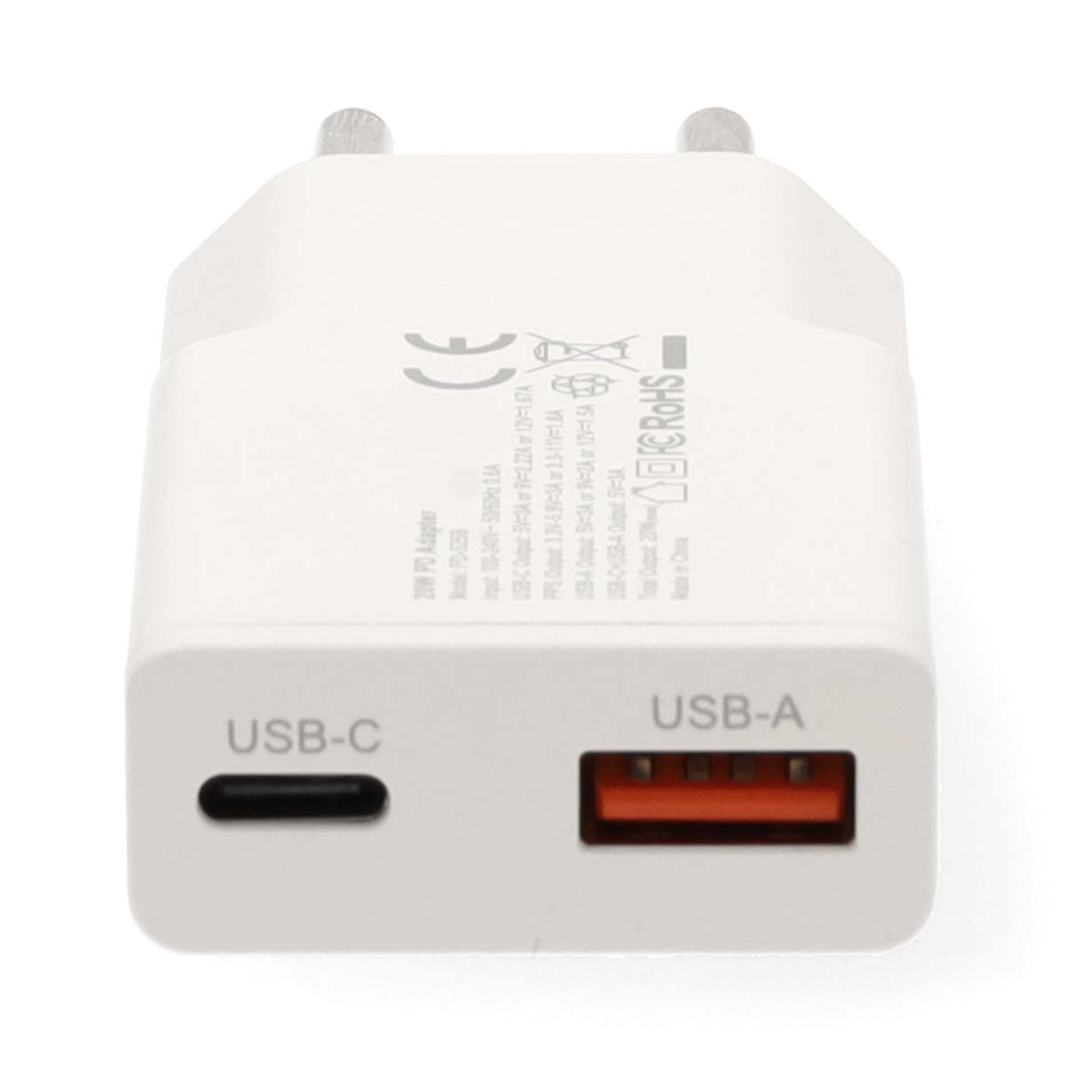 Netzladegerät | 20 W | GaN | PD3.0 | Schnellladefunktion | 1.5 / 2.0 / 2.22 A / 3.0 A | Anzahl der Ausgänge: 2 | USB-A / USB-C™ | USB-C™ (Lose) Kabel | 1.50 m | Automatische Spannungswahl | Weiss