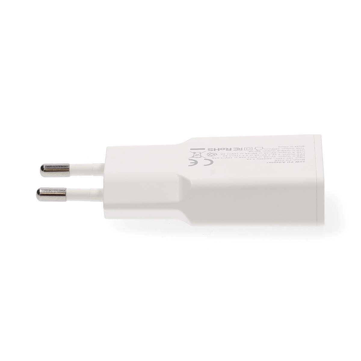 Netzladegerät | 20 W | GaN | PD3.0 | Schnellladefunktion | 1.5 / 2.0 / 2.22 A / 3.0 A | Anzahl der Ausgänge: 2 | USB-A / USB-C™ | USB-C™ (Lose) Kabel | 1.50 m | Automatische Spannungswahl | Weiss