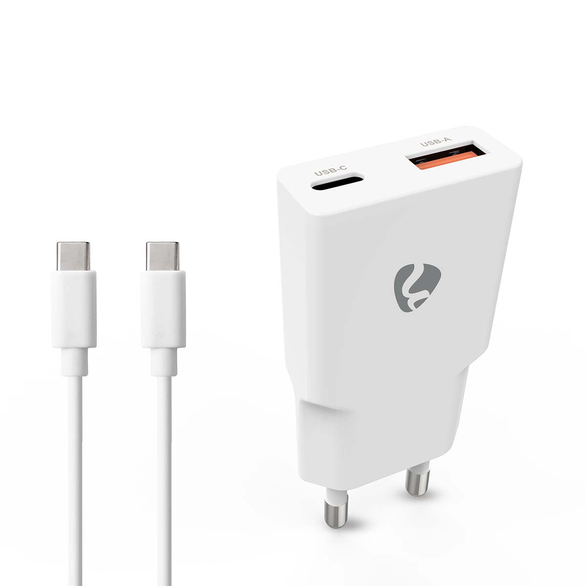 Netzladegerät | 20 W | GaN | PD3.0 | Schnellladefunktion | 1.5 / 2.0 / 2.22 A / 3.0 A | Anzahl der Ausgänge: 2 | USB-A / USB-C™ | USB-C™ (Lose) Kabel | 1.50 m | Automatische Spannungswahl | Weiss