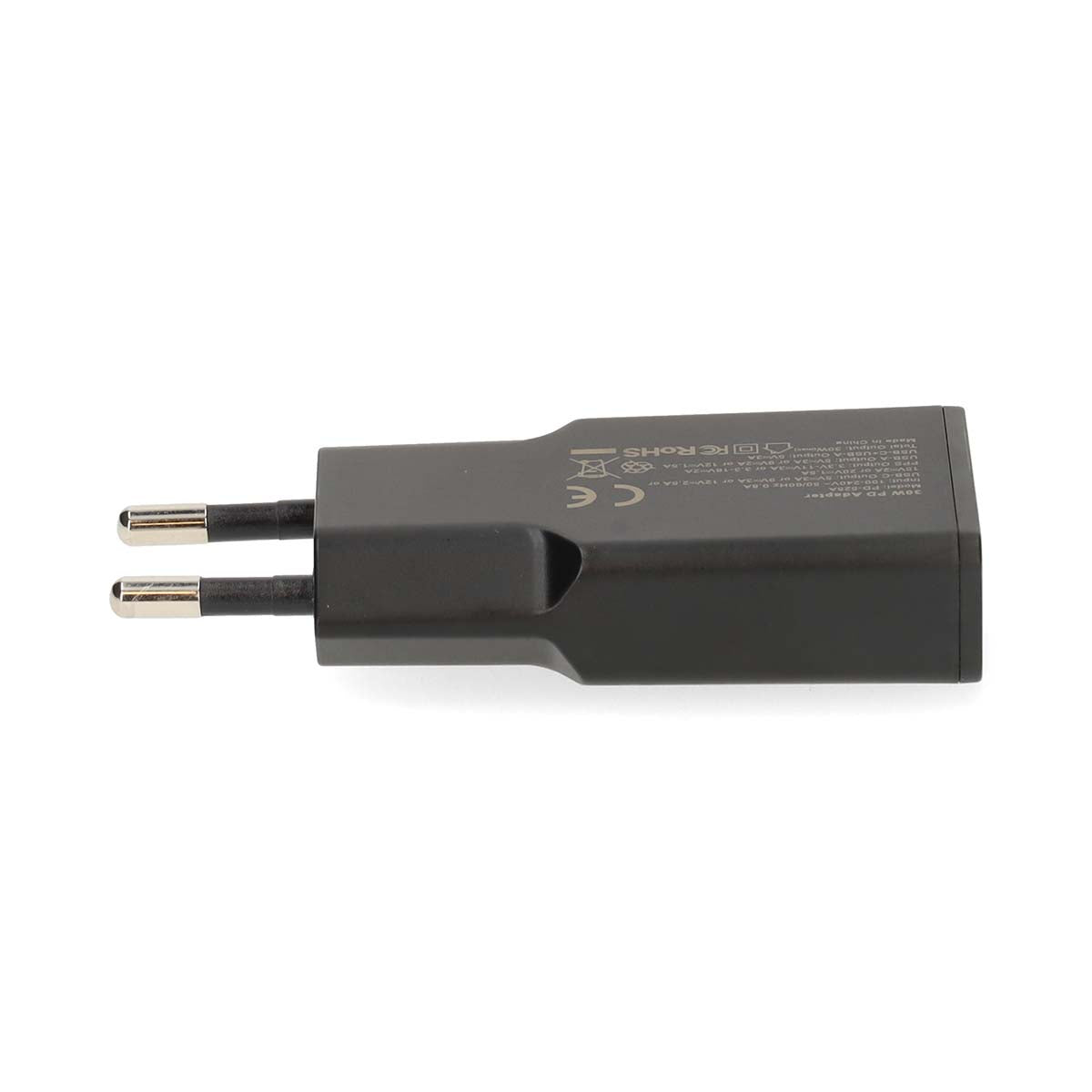 Netzladegerät | 30 W | GaN | PD3.0 30W | Schnellladefunktion | 1.5 / 2.0 / 2.5 / 3.0 A | Anzahl der Ausgänge: 2 | USB-A / USB-C™ | USB Type-C™ (Lose) Kabel | 1.50 m | Automatische Spannungswahl | Schwarz