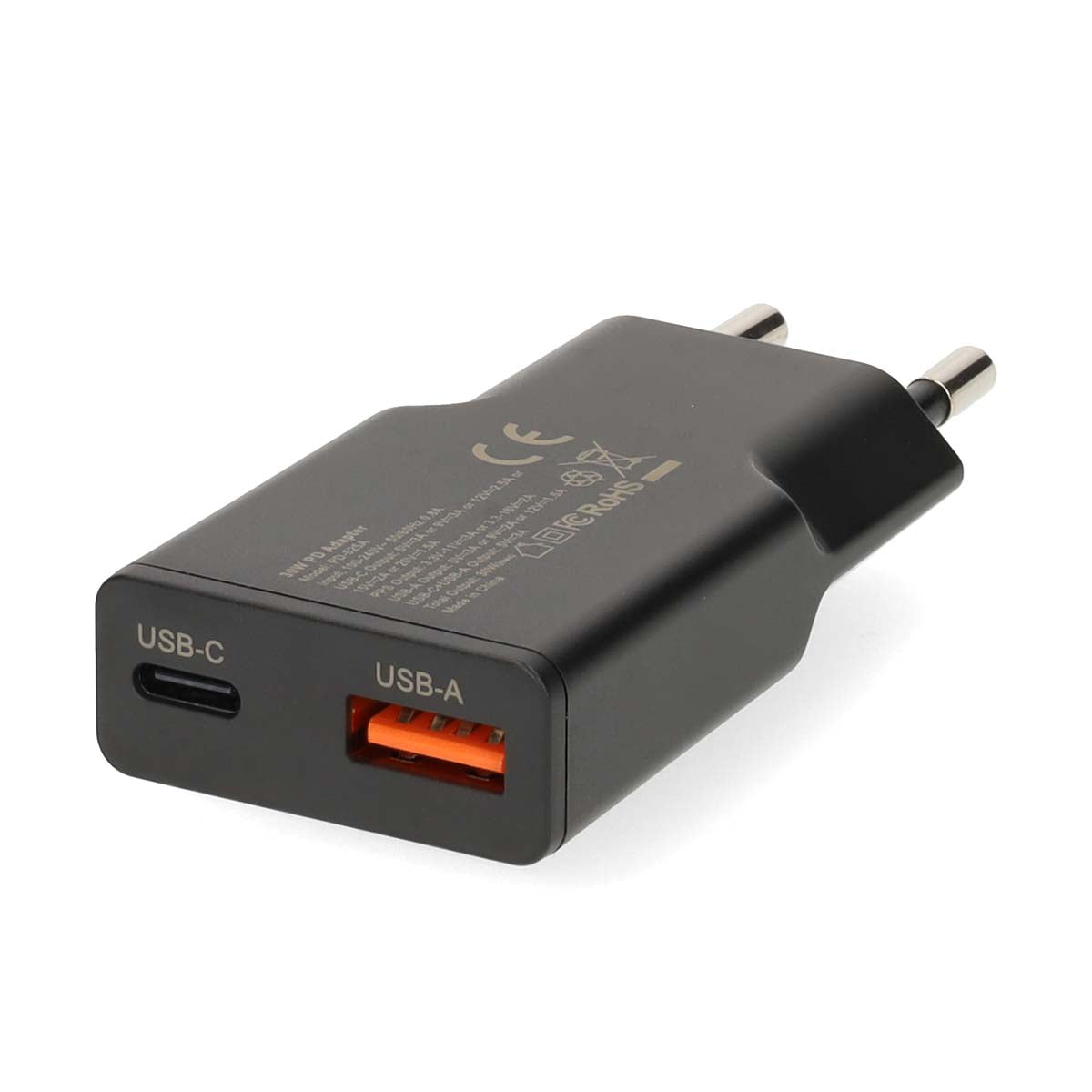 Netzladegerät | 30 W | GaN | PD3.0 30W | Schnellladefunktion | 1.5 / 2.0 / 2.5 / 3.0 A | Anzahl der Ausgänge: 2 | USB-A / USB-C™ | USB Type-C™ (Lose) Kabel | 1.50 m | Automatische Spannungswahl | Schwarz