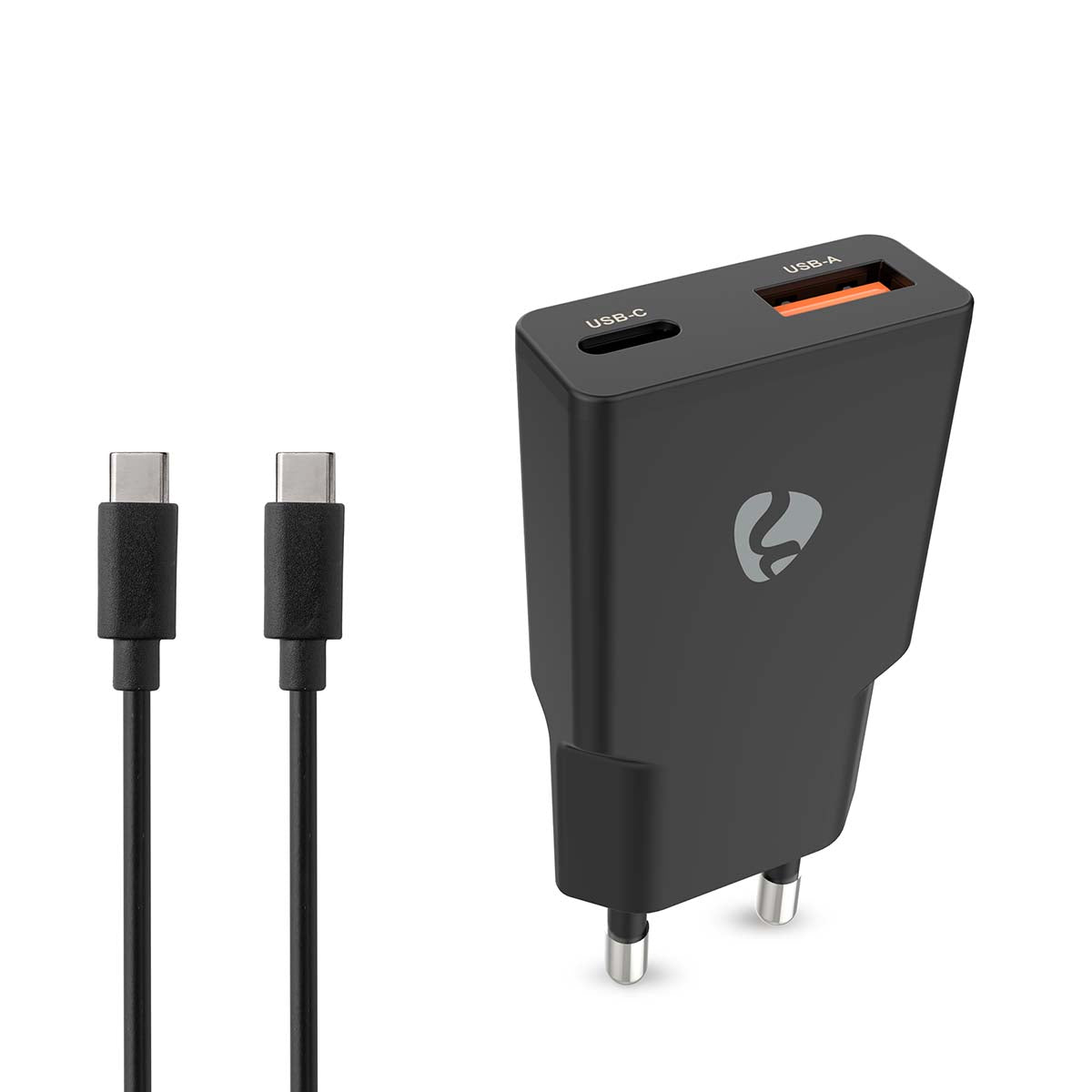 Netzladegerät | 30 W | GaN | PD3.0 30W | Schnellladefunktion | 1.5 / 2.0 / 2.5 / 3.0 A | Anzahl der Ausgänge: 2 | USB-A / USB-C™ | USB Type-C™ (Lose) Kabel | 1.50 m | Automatische Spannungswahl | Schwarz