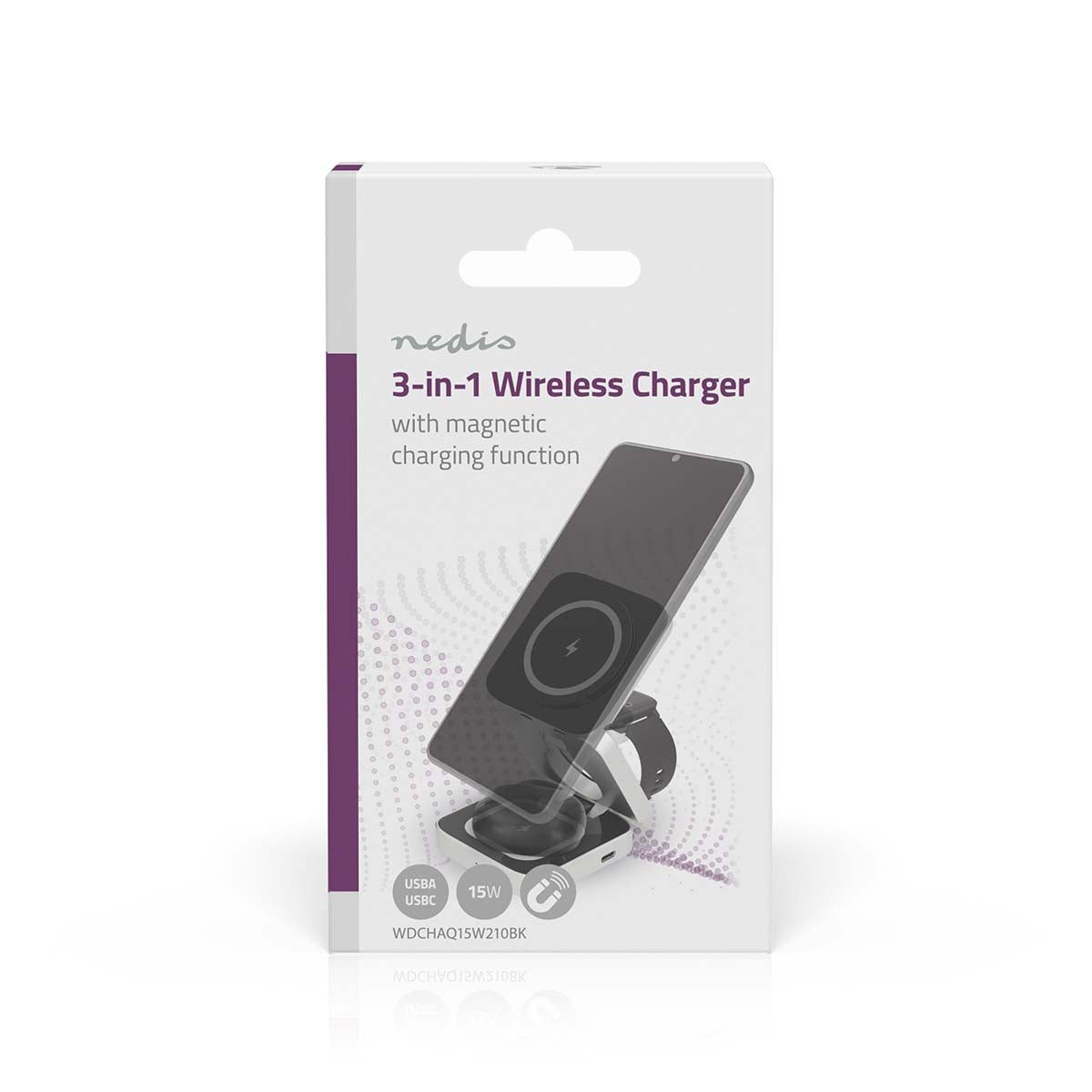 Drahtloses Ladegerät | 3 in 1 | 2.5 / 5 / 15 W | LED-Anzeige im Einsatz | inkl. Kabel | USB-A / USB-C™ | 1.00 m