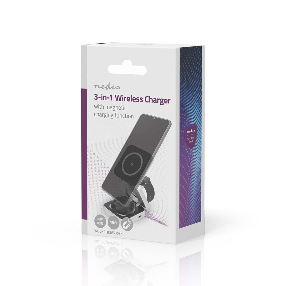 Drahtloses Ladegerät | 3 in 1 | 2.5 / 5 / 15 W | LED-Anzeige im Einsatz | inkl. Kabel | USB-A / USB-C™ | 1.00 m