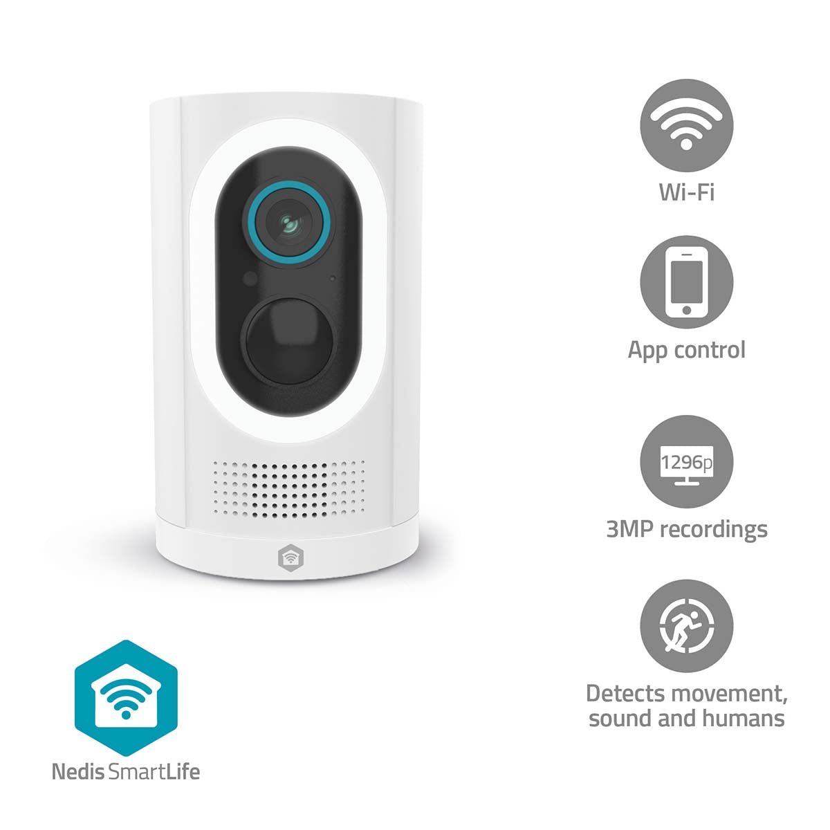 SmartLife Außenkamera | Wi-Fi | Spotlight | 3MP Full HD 1296p | IP65 | Max. Batterie-Lebensdauer: 6 Monate | Cloud Storage (optional) / microSD (not enthalten) | 5 V DC | mit Bewegungssensor | Nachtsicht | Weiss