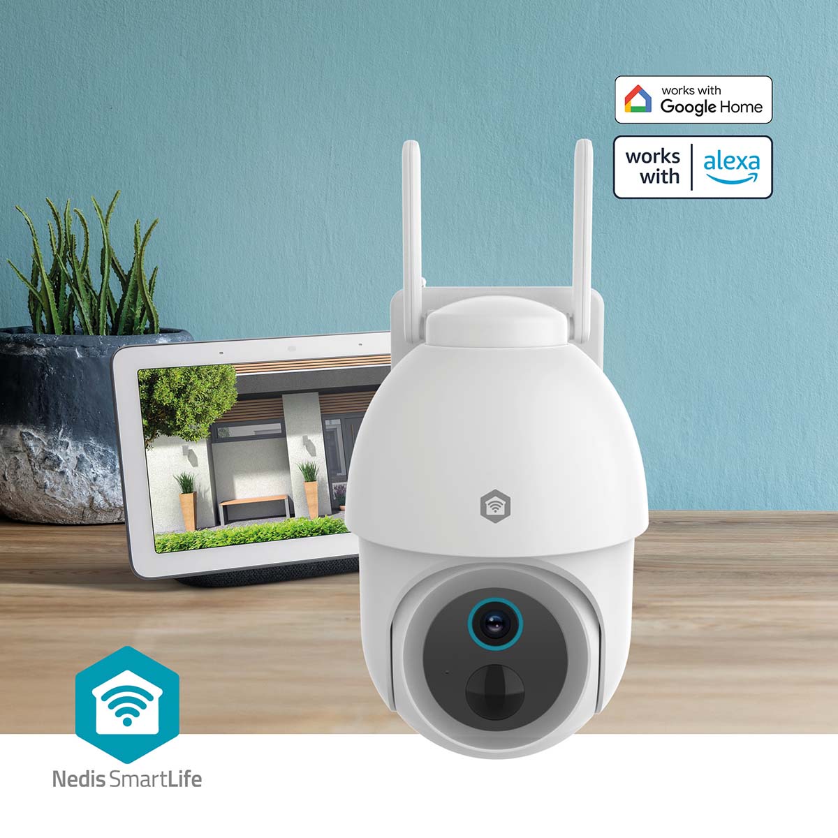 SmartLife Außenkamera | Wi-Fi | Spotlight | 3MP Full HD 1296p | Pan tilt | IP65 | Max. Batterie-Lebensdauer: 3 Monate | Cloud Storage (optional) / microSD (not enthalten) | 5 V DC | mit Bewegungssensor | Nachtsicht | Weiss