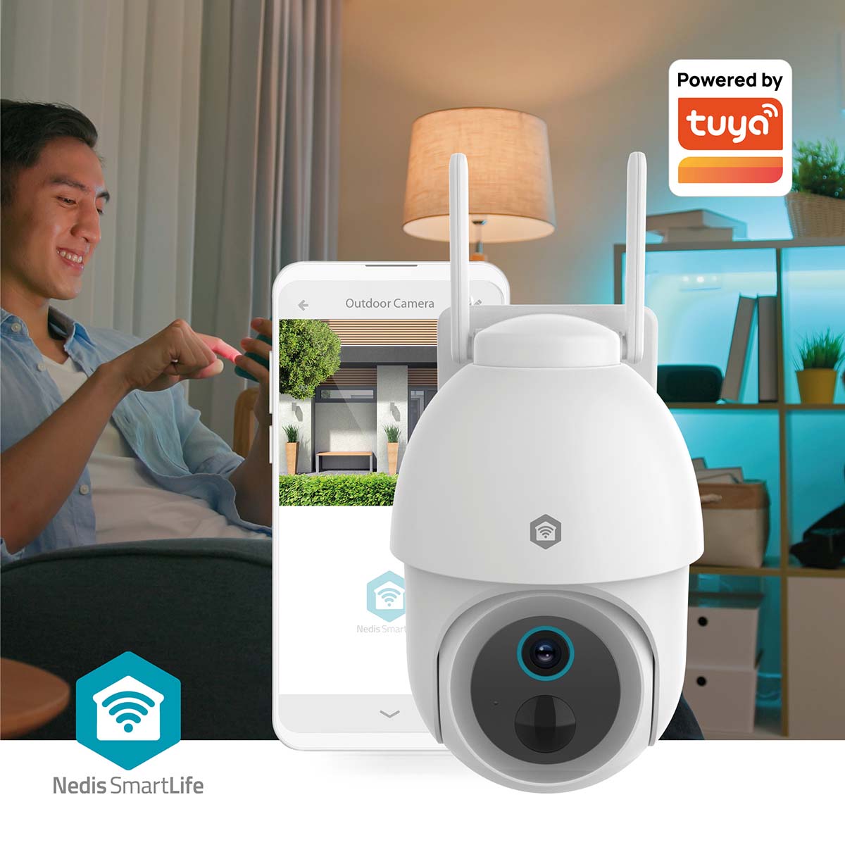 SmartLife Außenkamera | Wi-Fi | Spotlight | 3MP Full HD 1296p | Pan tilt | IP65 | Max. Batterie-Lebensdauer: 3 Monate | Cloud Storage (optional) / microSD (not enthalten) | 5 V DC | mit Bewegungssensor | Nachtsicht | Weiss