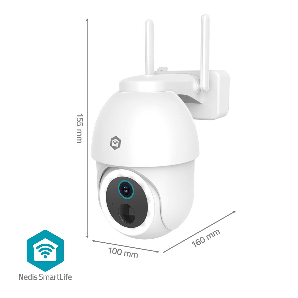 SmartLife Außenkamera | Wi-Fi | Spotlight | 3MP Full HD 1296p | Pan tilt | IP65 | Max. Batterie-Lebensdauer: 3 Monate | Cloud Storage (optional) / microSD (not enthalten) | 5 V DC | mit Bewegungssensor | Nachtsicht | Weiss