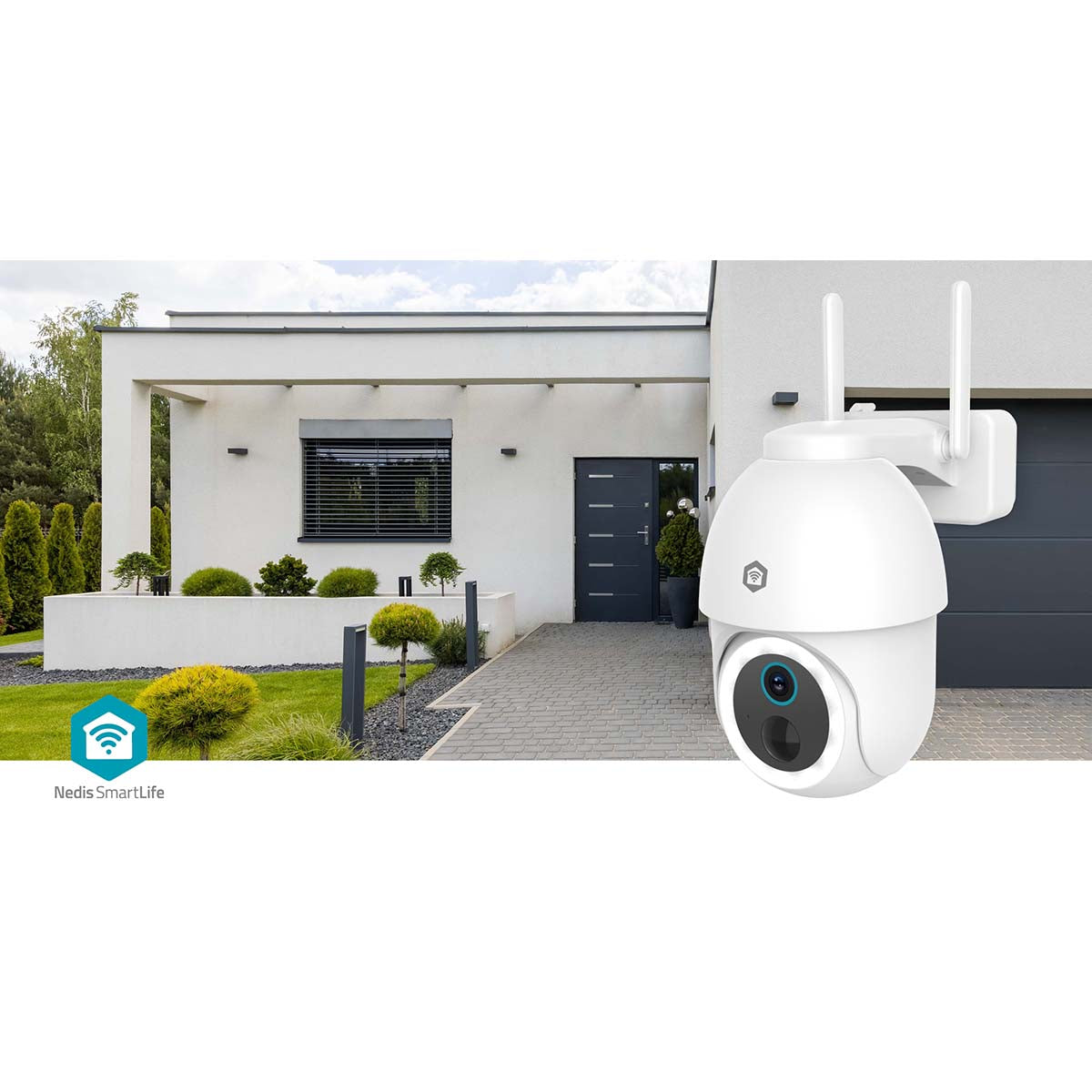SmartLife Außenkamera | Wi-Fi | Spotlight | 3MP Full HD 1296p | Pan tilt | IP65 | Max. Batterie-Lebensdauer: 3 Monate | Cloud Storage (optional) / microSD (not enthalten) | 5 V DC | mit Bewegungssensor | Nachtsicht | Weiss