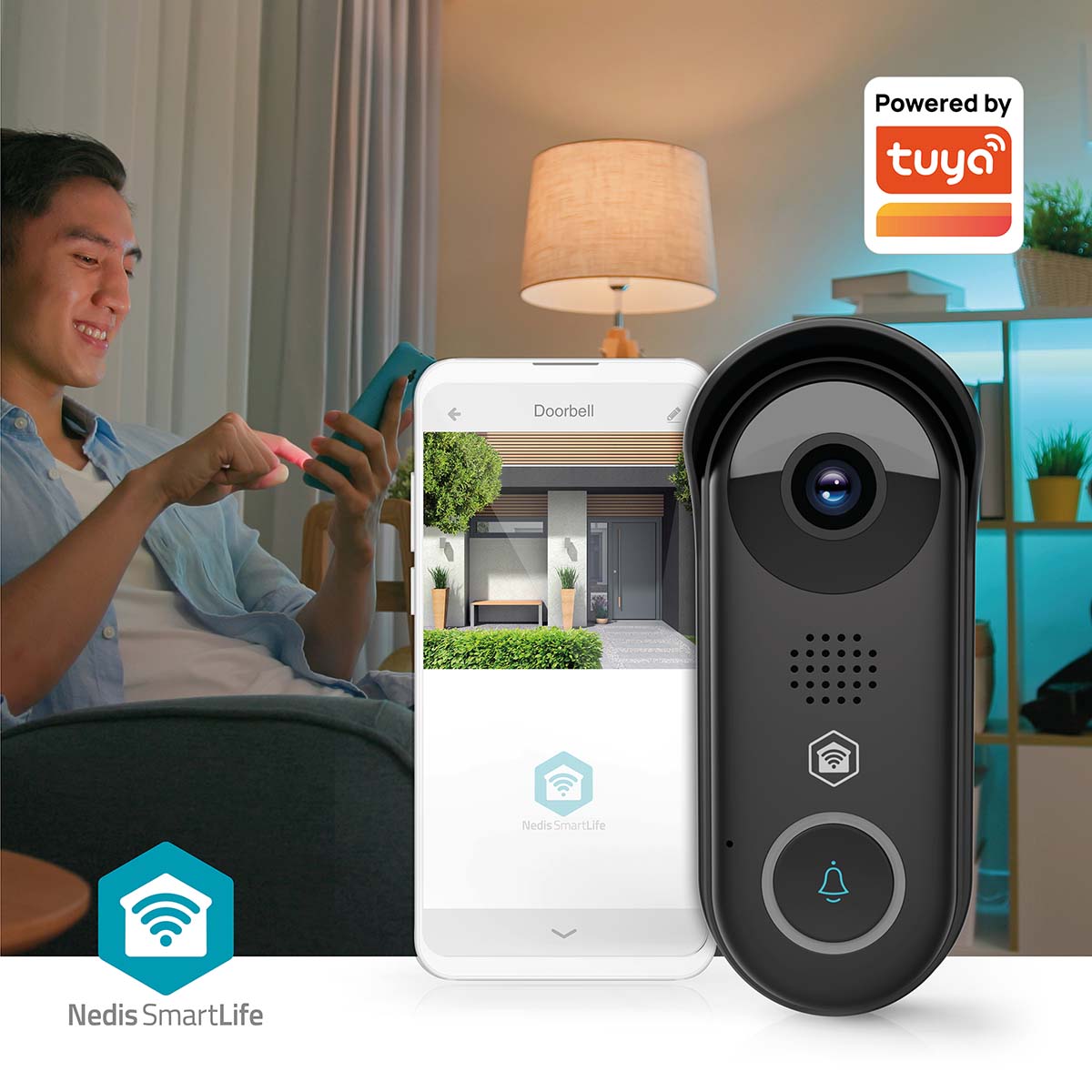 SmartLife Video-Türsprechanlage | Wi-Fi | Trafo | Full HD 1080p | Cloud Storage (optional) / microSD (not enthalten) / Onvif | IP54 | mit Bewegungssensor | Nachtsicht | Schwarz