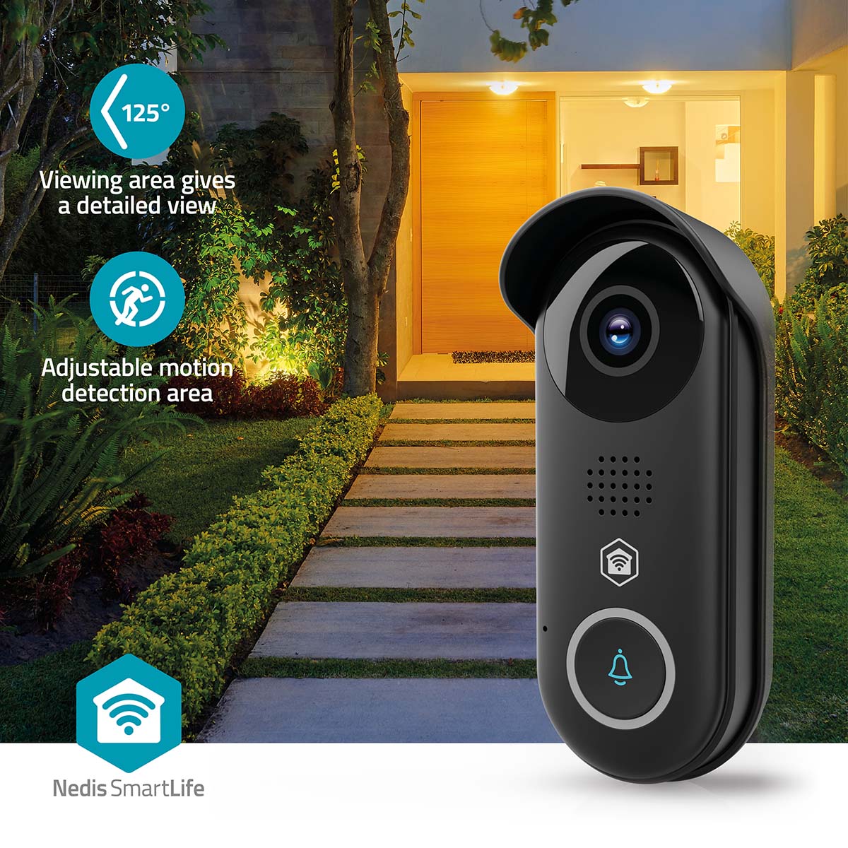 SmartLife Video-Türsprechanlage | Wi-Fi | Trafo | Full HD 1080p | Cloud Storage (optional) / microSD (not enthalten) / Onvif | IP54 | mit Bewegungssensor | Nachtsicht | Schwarz