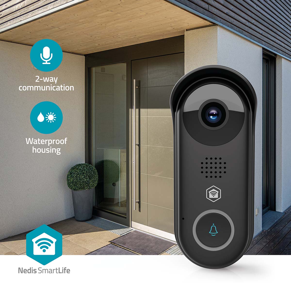 SmartLife Video-Türsprechanlage | Wi-Fi | Trafo | Full HD 1080p | Cloud Storage (optional) / microSD (not enthalten) / Onvif | IP54 | mit Bewegungssensor | Nachtsicht | Schwarz