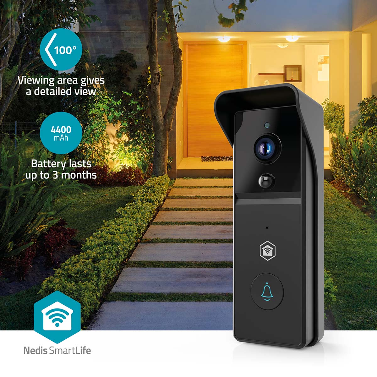 SmartLife Video-Türsprechanlage | Wi-Fi | Batteriebetrieben | 3MP Full HD 1296p | Cloud Storage (optional) / microSD (not enthalten) | IP44 | mit Bewegungssensor | Nachtsicht | Schwarz