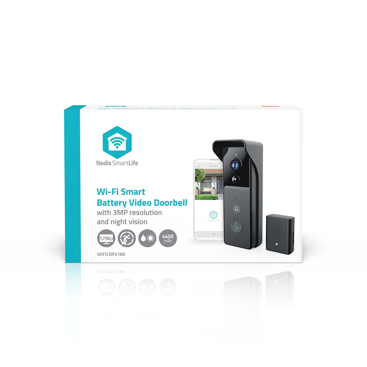 SmartLife Video-Türsprechanlage | Wi-Fi | Batteriebetrieben | 3MP Full HD 1296p | Cloud Storage (optional) / microSD (not enthalten) | IP44 | mit Bewegungssensor | Nachtsicht | Schwarz