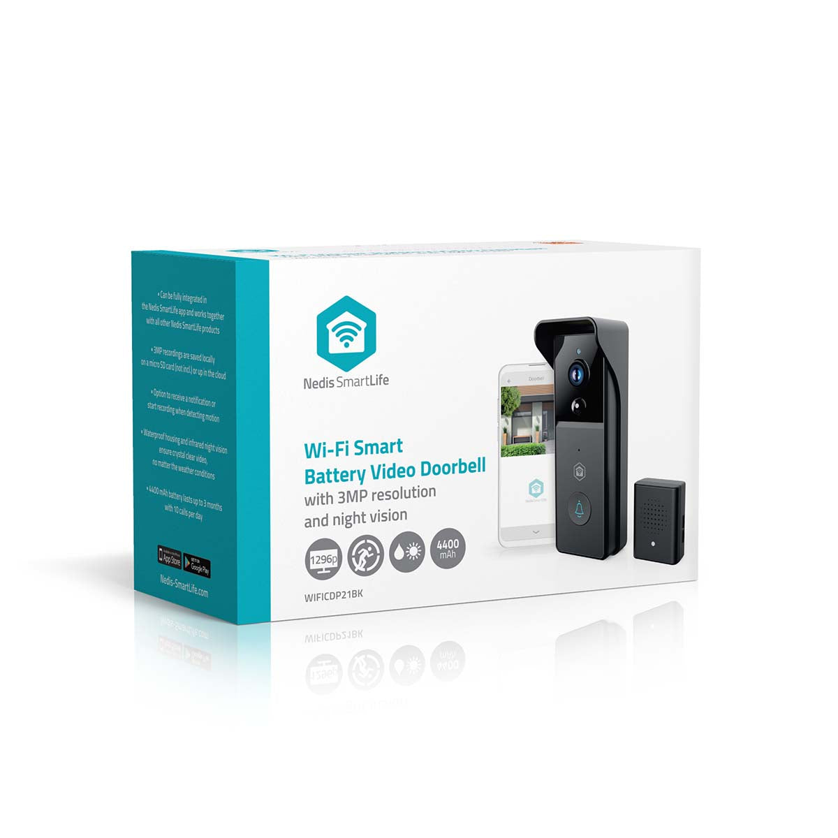 SmartLife Video-Türsprechanlage | Wi-Fi | Batteriebetrieben | 3MP Full HD 1296p | Cloud Storage (optional) / microSD (not enthalten) | IP44 | mit Bewegungssensor | Nachtsicht | Schwarz