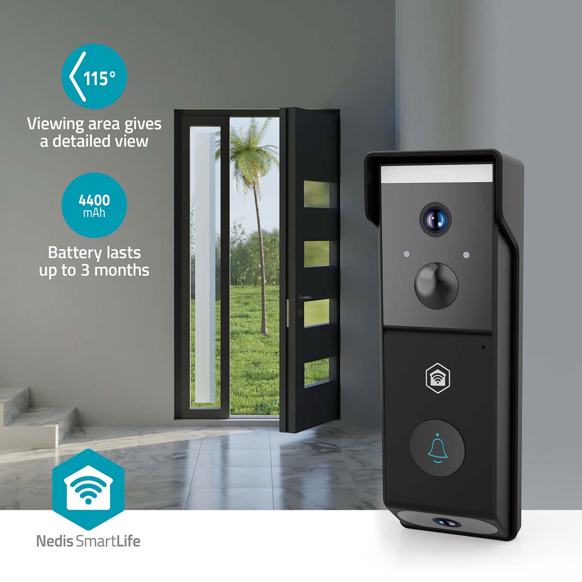 SmartLife Video-Türsprechanlage | Wi-Fi | Batteriebetrieben | Full HD 1080p | Cloud Storage (optional) / microSD (not enthalten) | IP54 | mit Bewegungssensor | Nachtsicht | Schwarz