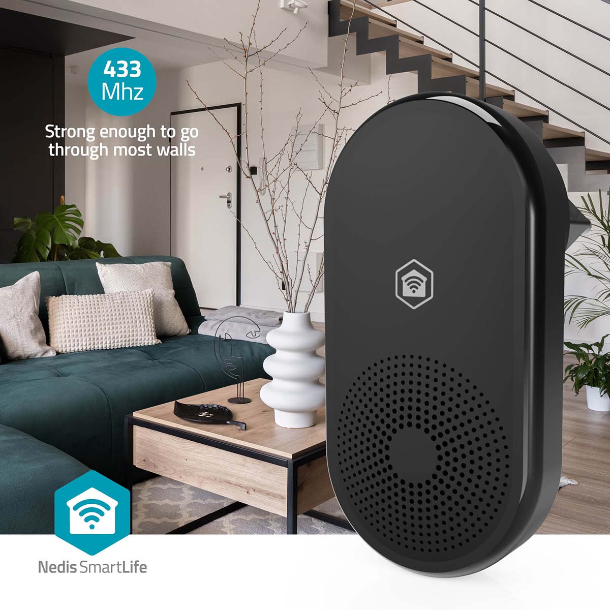 SmartLife Gong | 433 MHz | Zubehör für: WIFICDP11BK / WIFICDP21BK / WIFICDP31BK | Netzstromversorgung | 55 Klänge | 110 - 240 V AC 50/60 Hz | Verstellbares Volumen | Schwarz