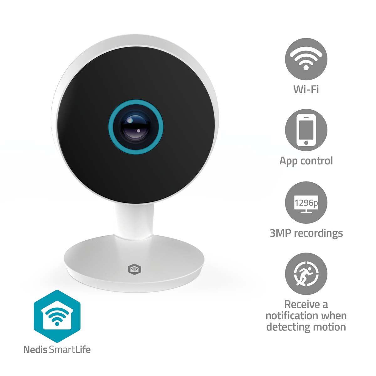 SmartLife Innenkamera | Wi-Fi | 3MP Full HD 1296p | Cloud Storage (optional) / microSD (not enthalten) / Onvif | mit Bewegungssensor | Nachtsicht | Weiss