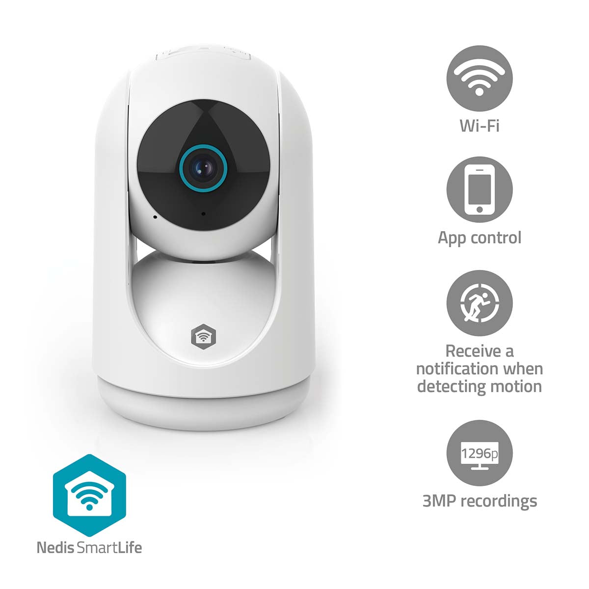 SmartLife Innenkamera | Wi-Fi | 3MP Full HD 1296p | Pan tilt | Cloud Storage (optional) / microSD (not enthalten) / Onvif | mit Bewegungssensor | Nachtsicht | Weiss