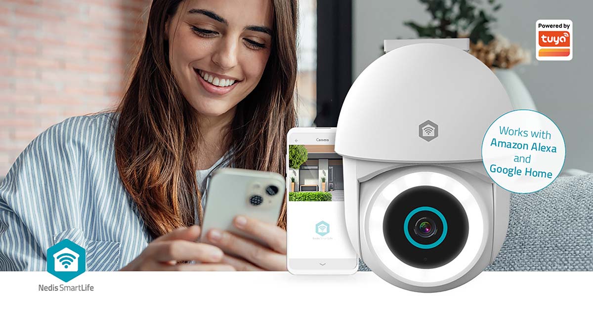 SmartLife Außenkamera | Wi-Fi | Spotlight | 3MP Full HD 1296p | Pan tilt | IP65 | Cloud Storage (optional) / microSD (not enthalten) / Onvif | 5 V DC | mit Bewegungssensor | Nachtsicht | Weiss