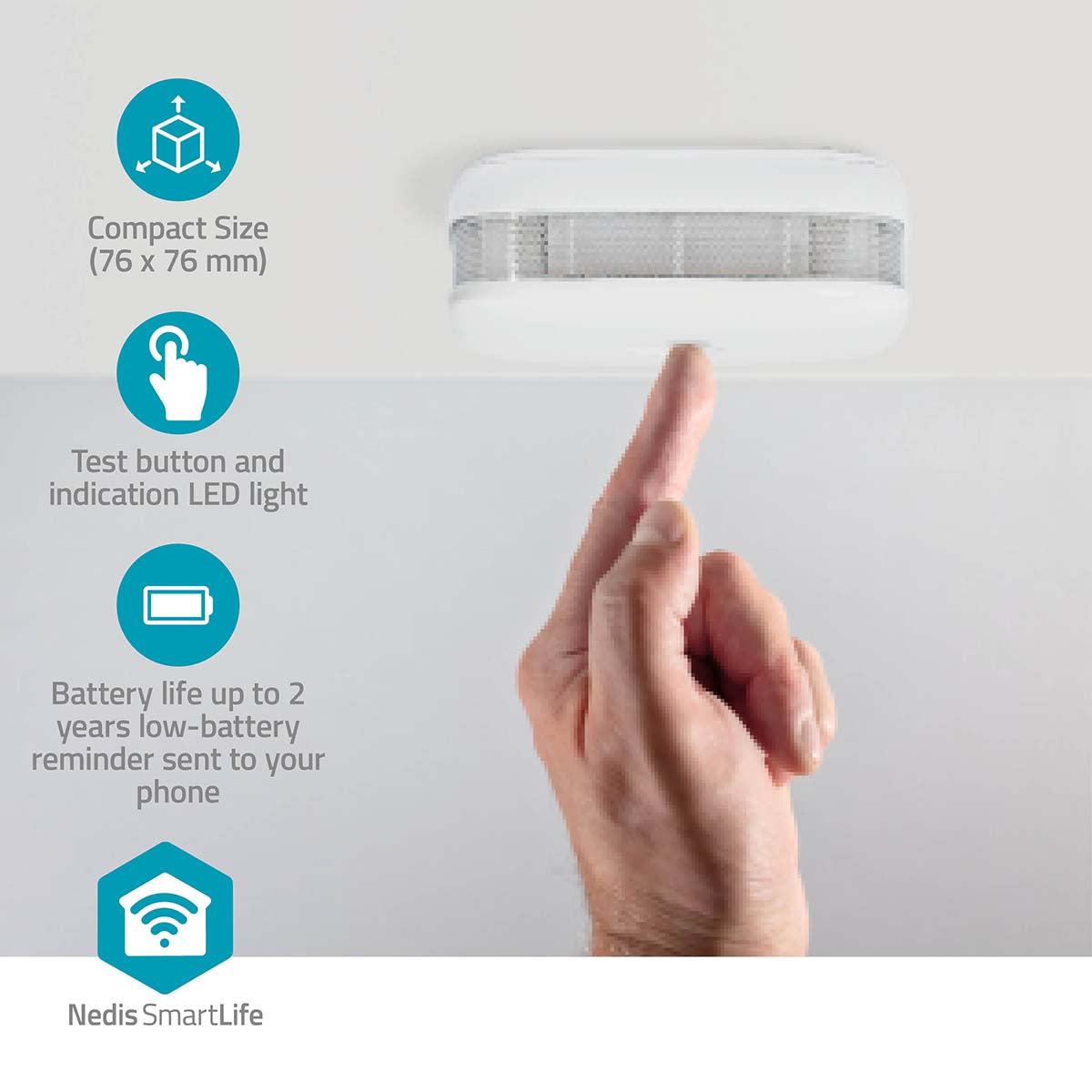 SmartLife Rauchmelder | Wi-Fi | Batteriebetrieben | Sensorlebensdauer: 10 Jahre | EN 14604 | Max. Batterie-Lebensdauer: 24 Monate | 85 dB | Weiss | 3 Stück