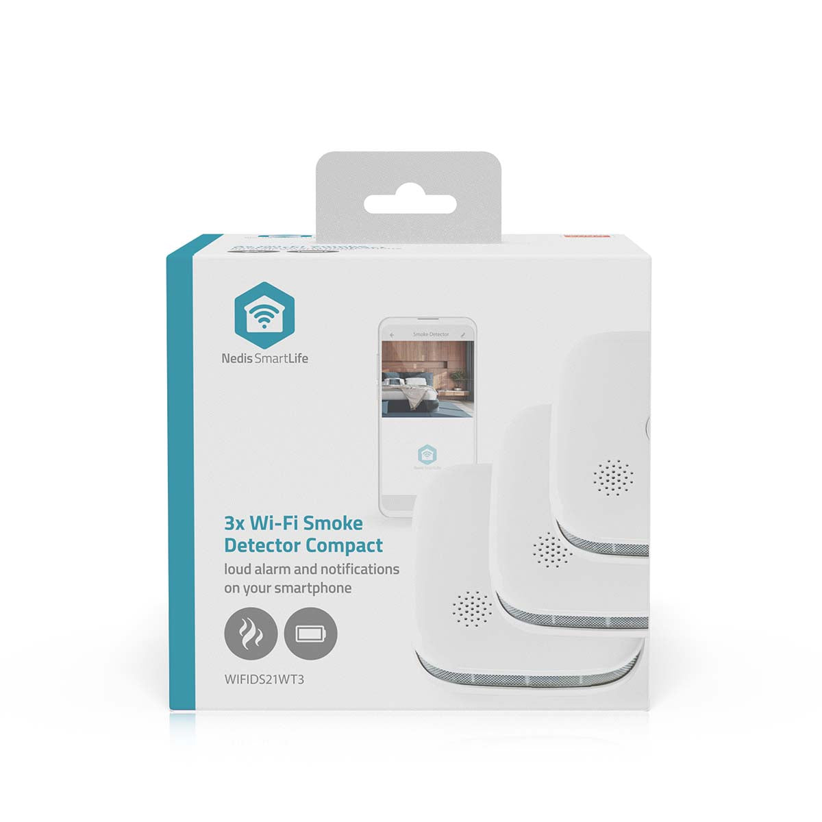 SmartLife Rauchmelder | Wi-Fi | Batteriebetrieben | Sensorlebensdauer: 10 Jahre | EN 14604 | Max. Batterie-Lebensdauer: 24 Monate | 85 dB | Weiss | 3 Stück