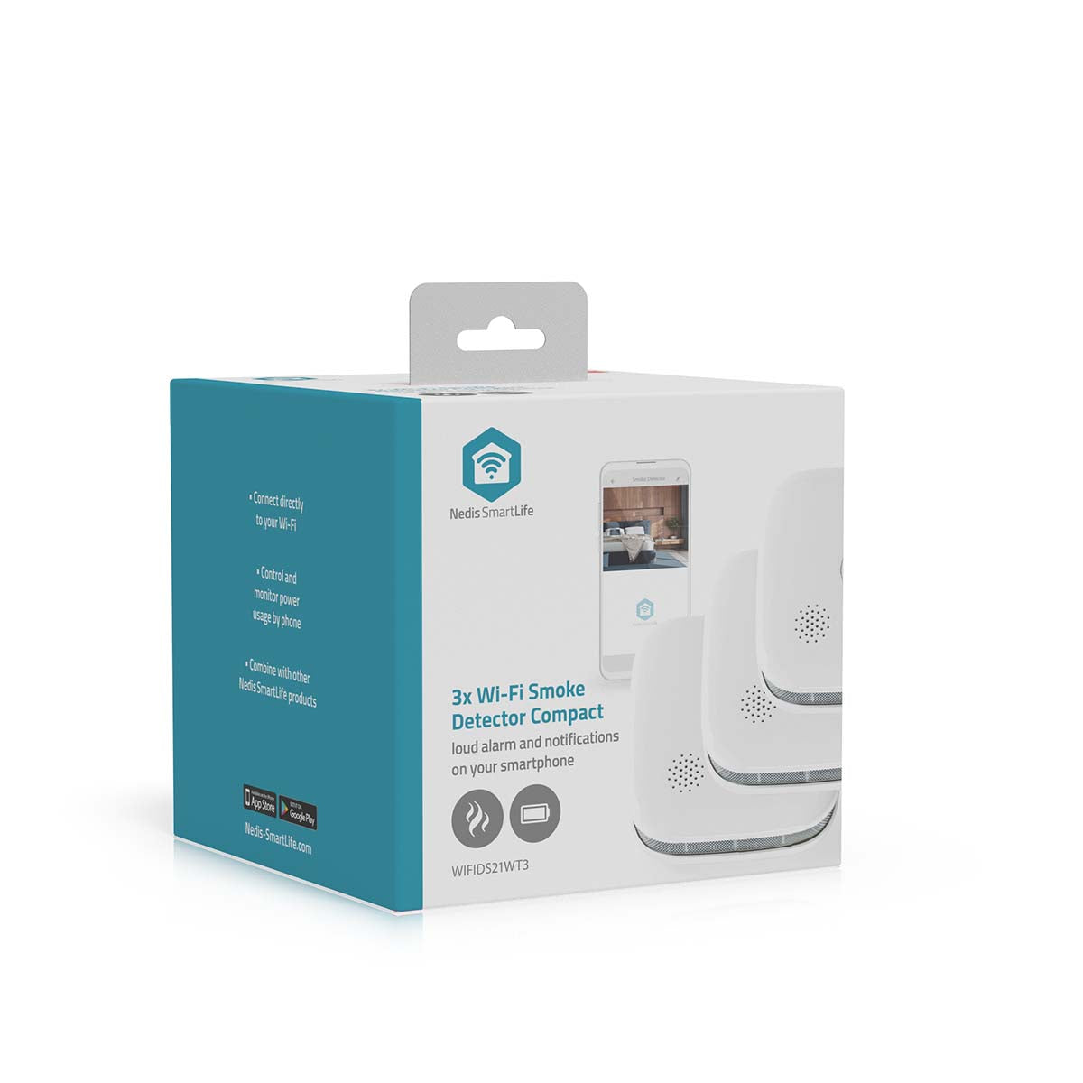 SmartLife Rauchmelder | Wi-Fi | Batteriebetrieben | Sensorlebensdauer: 10 Jahre | EN 14604 | Max. Batterie-Lebensdauer: 24 Monate | 85 dB | Weiss | 3 Stück