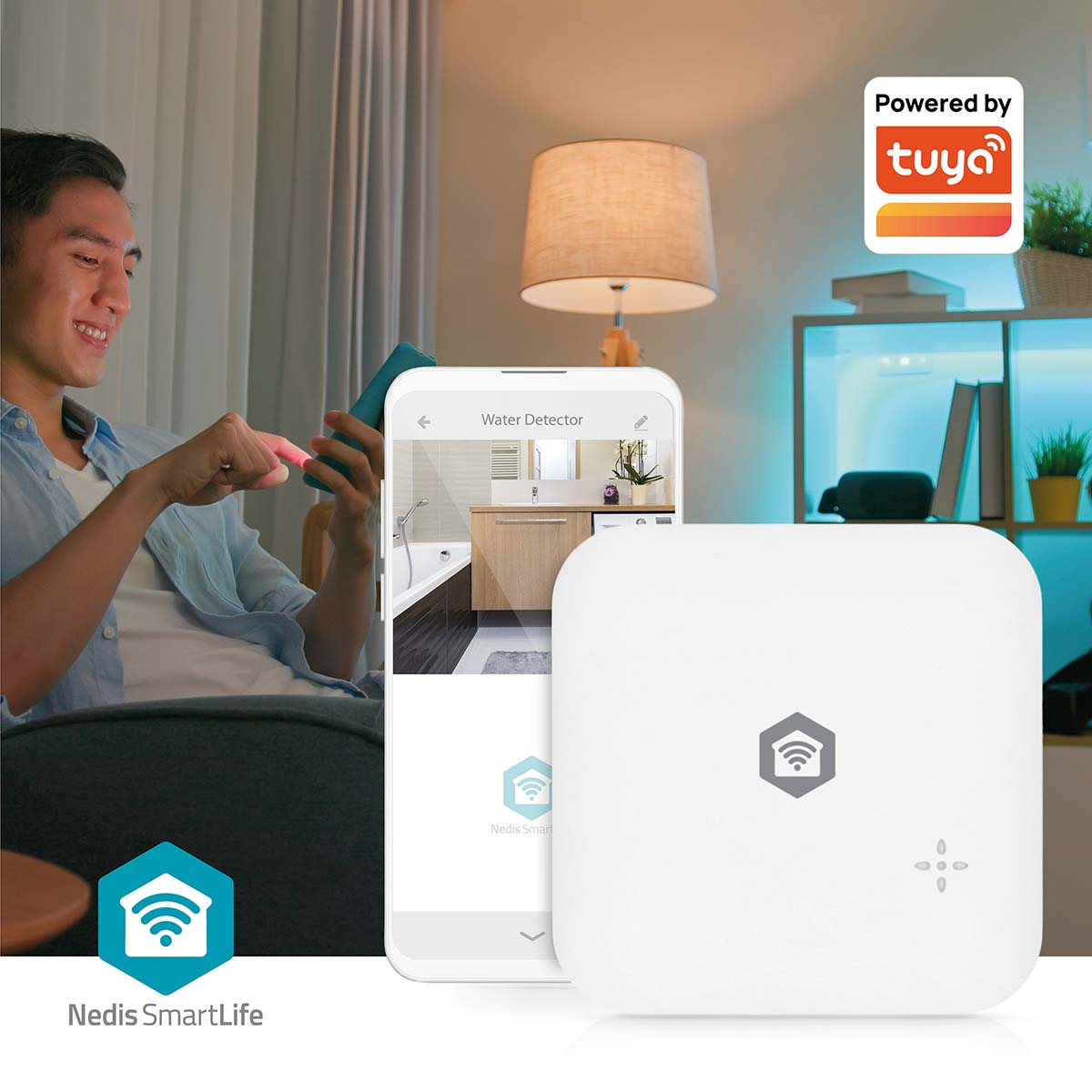 SmartLife Wassermelder | Wi-Fi | Batteriebetrieben | Verlängerung enthalten | Max. Batterie-Lebensdauer: 24 Monate | 80 dB | Weiss