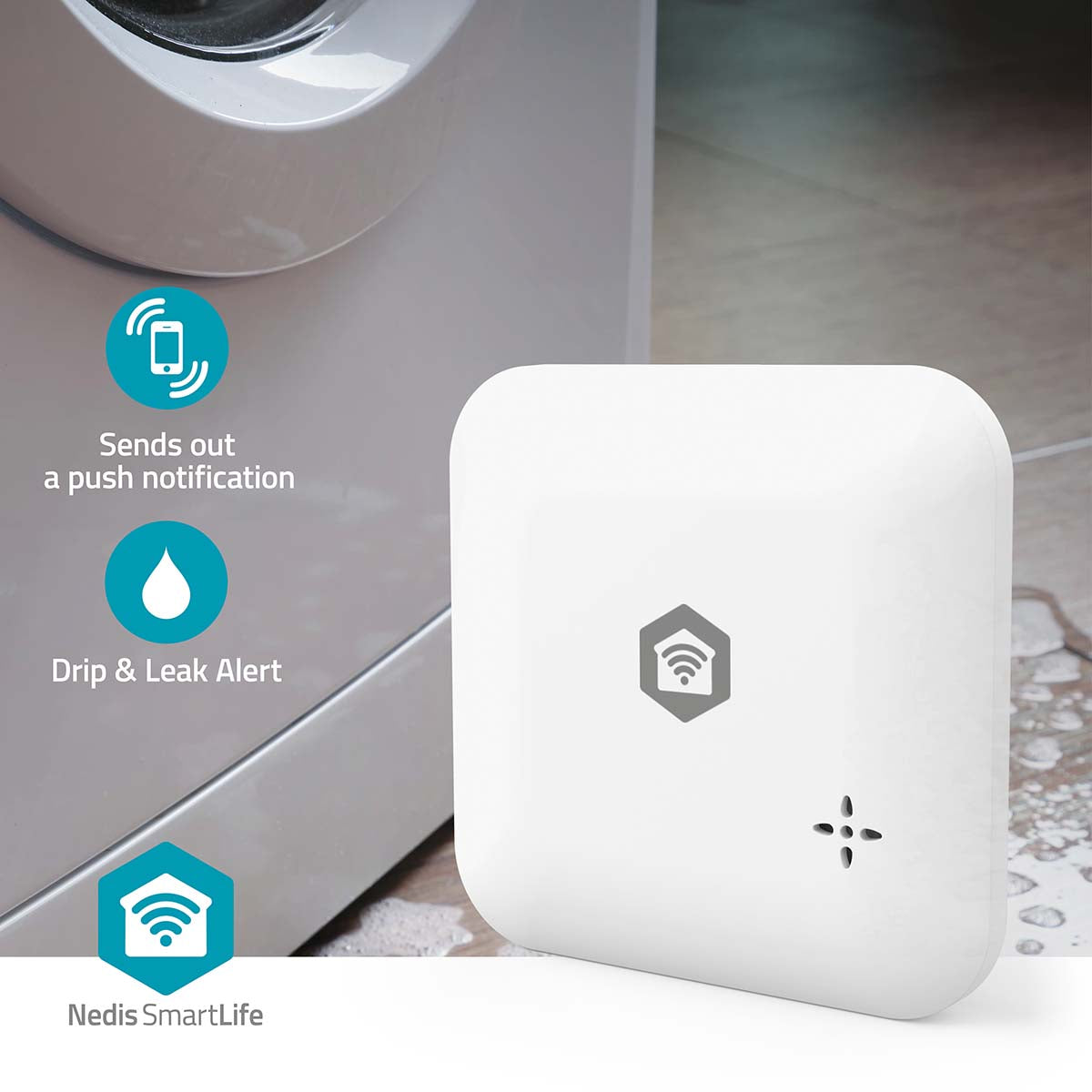 SmartLife Wassermelder | Wi-Fi | Batteriebetrieben | Verlängerung enthalten | Max. Batterie-Lebensdauer: 24 Monate | 80 dB | Weiss