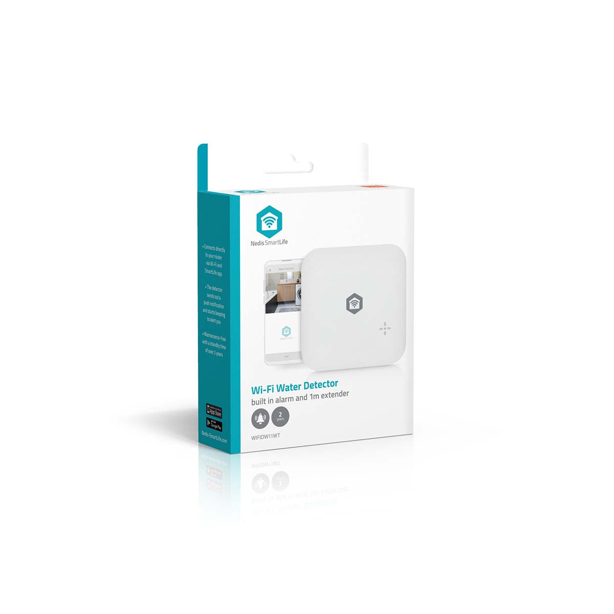SmartLife Wassermelder | Wi-Fi | Batteriebetrieben | Verlängerung enthalten | Max. Batterie-Lebensdauer: 24 Monate | 80 dB | Weiss