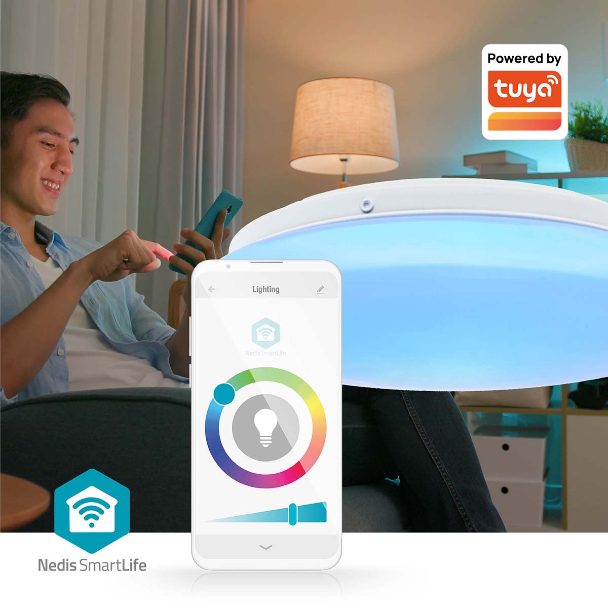 SmartLife Deckenleuchte | Wi-Fi | RGB / Warm bis kühlen weiß | Rund | Durchmesser: 260 mm | 1820 lm | 2700 - 6500 K | IP44 | Energieklasse: F | Android™ / IOS