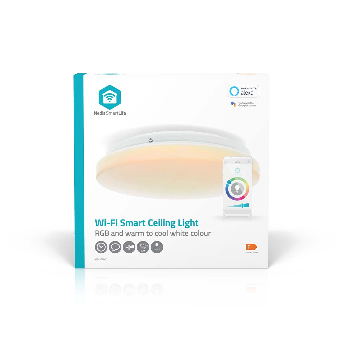 SmartLife Deckenleuchte | Wi-Fi | RGB / Warm bis kühlen weiß | Rund | Durchmesser: 260 mm | 1820 lm | 2700 - 6500 K | IP44 | Energieklasse: F | Android™ / IOS