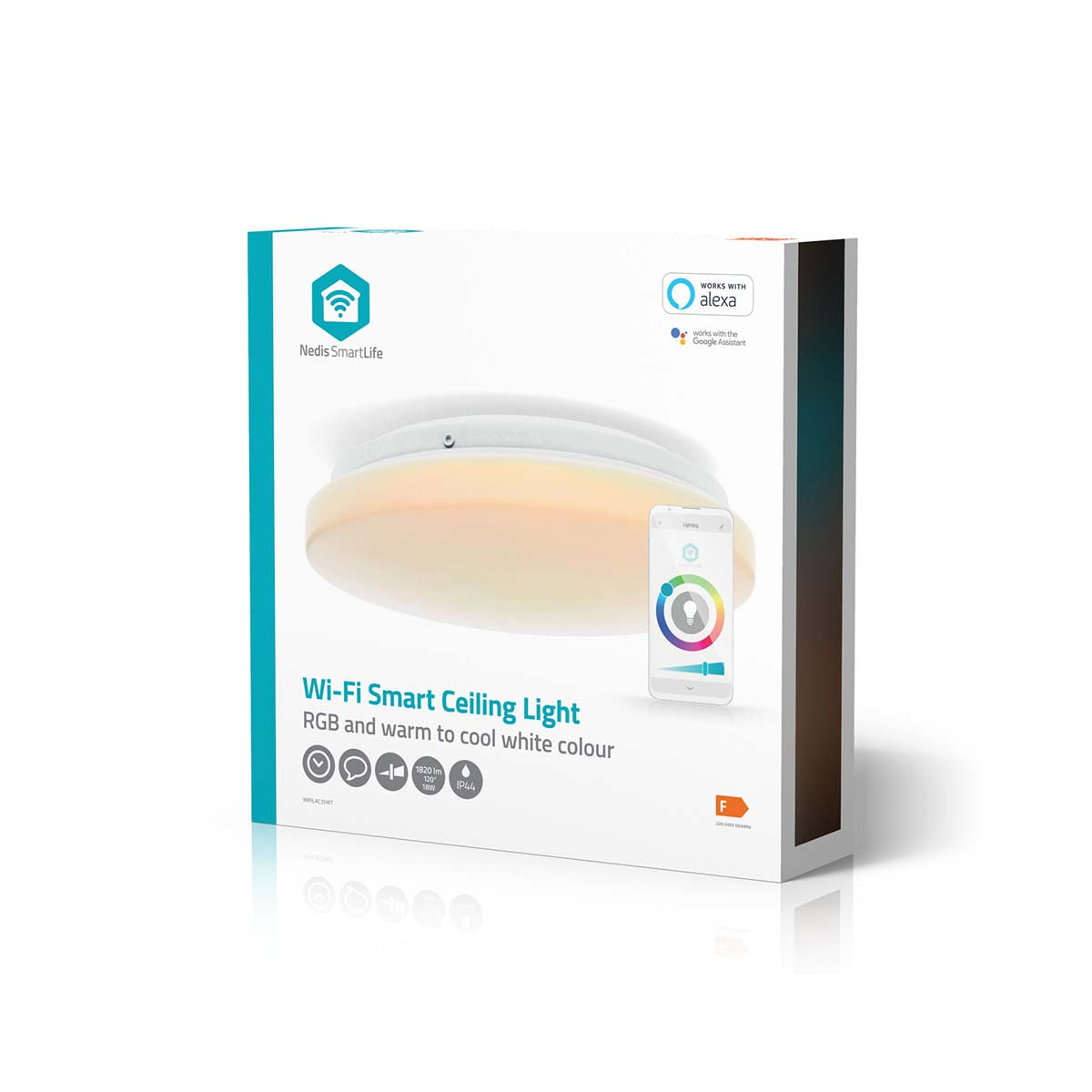 SmartLife Deckenleuchte | Wi-Fi | RGB / Warm bis kühlen weiß | Rund | Durchmesser: 260 mm | 1820 lm | 2700 - 6500 K | IP44 | Energieklasse: F | Android™ / IOS