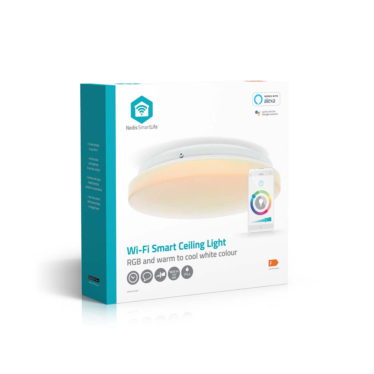 SmartLife Deckenleuchte | Wi-Fi | RGB / Warm bis kühlen weiß | Rund | Durchmesser: 260 mm | 1820 lm | 2700 - 6500 K | IP44 | Energieklasse: F | Android™ / IOS