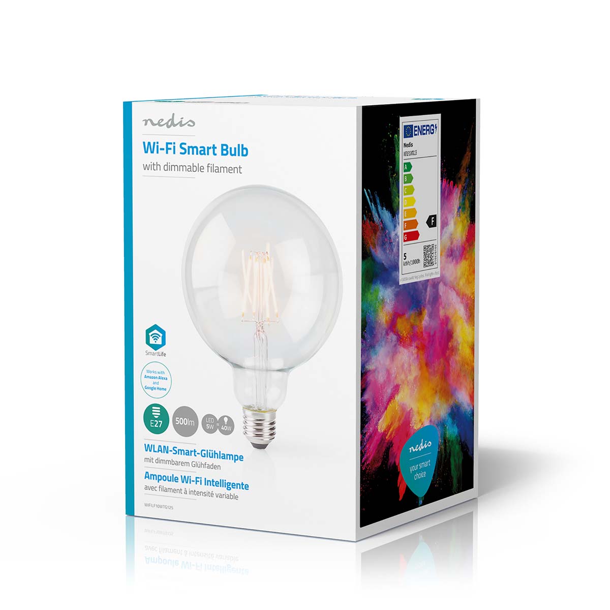 SmartLife LED Filament Lampe | Wi-Fi | E27 | 500 lm | 5 W | Warmweiss | 2700 K | Glas | Android™ / IOS | G125 | 1 Stück