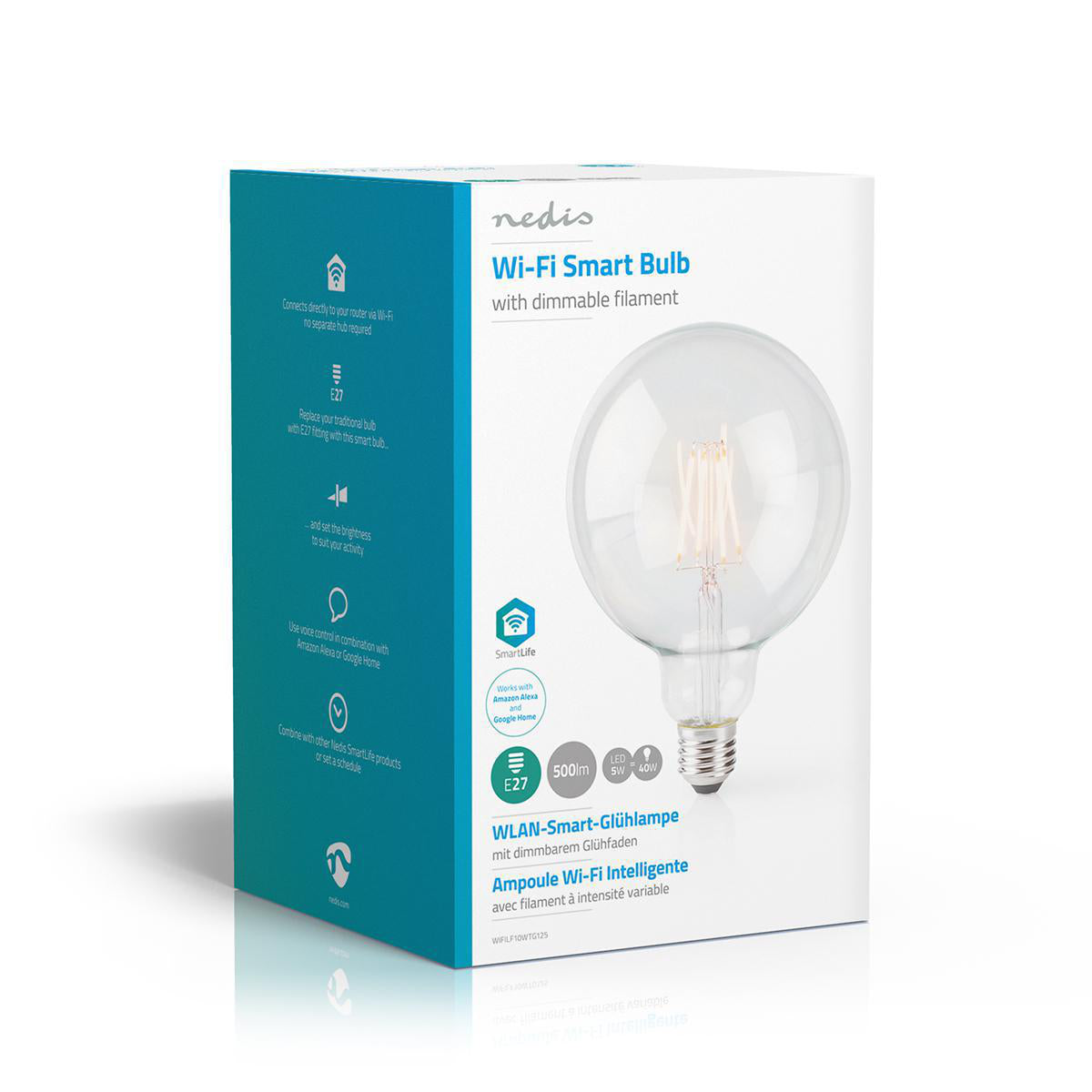 SmartLife LED Filament Lampe | Wi-Fi | E27 | 500 lm | 5 W | Warmweiss | 2700 K | Glas | Android™ / IOS | G125 | 1 Stück
