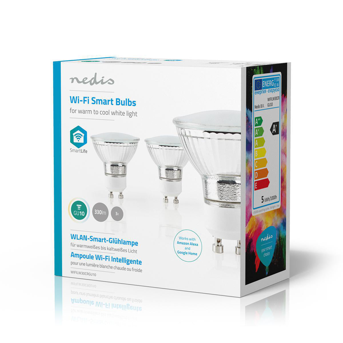 SmartLife LED-Spot | Wi-Fi | GU10 | 400 lm | 5 W | Kaltweiss / Warmweiss | 2700 - 6500 K | Energieklasse: F | Android™ / IOS | PAR16 | 3 Stück