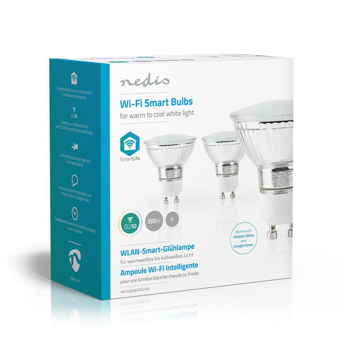 SmartLife LED-Spot | Wi-Fi | GU10 | 400 lm | 5 W | Kaltweiss / Warmweiss | 2700 - 6500 K | Energieklasse: F | Android™ / IOS | PAR16 | 3 Stück