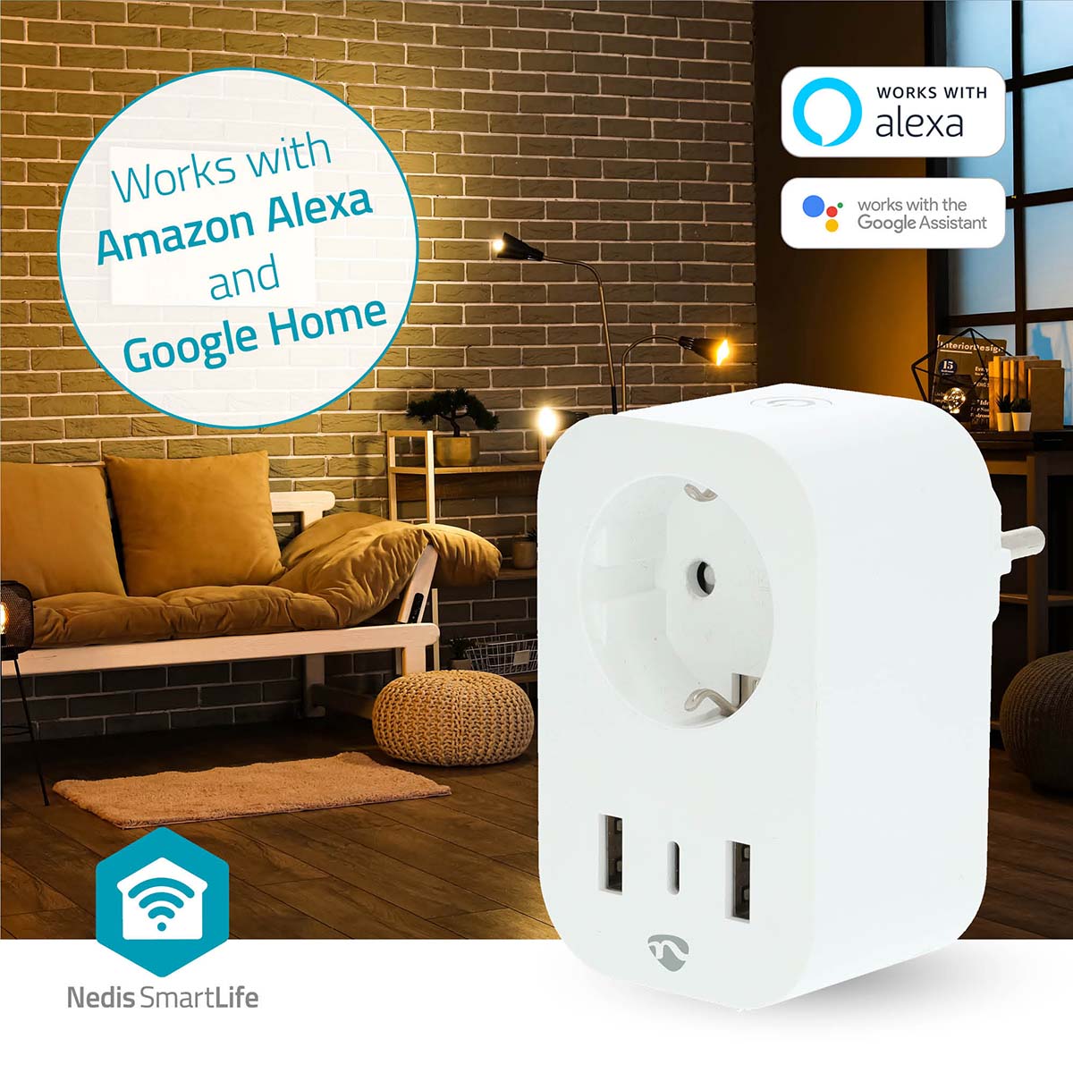 SmartLife Smart Stecker | Wi-Fi | IP21 | Leistungsmesser | 3680 W | Type F (CEE 7/7) / 1x USB-C™ / 2x USB | 0 - 55 °C | Android™ / IOS | Weiss | 1 Stück