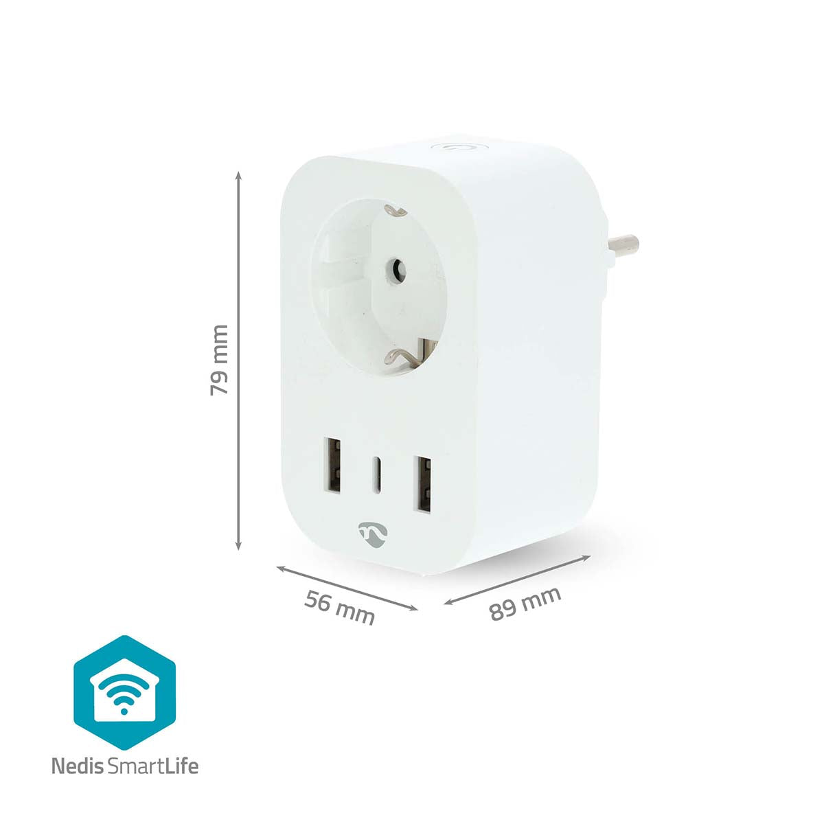 SmartLife Smart Stecker | Wi-Fi | IP21 | Leistungsmesser | 3680 W | Type F (CEE 7/7) / 1x USB-C™ / 2x USB | 0 - 55 °C | Android™ / IOS | Weiss | 1 Stück