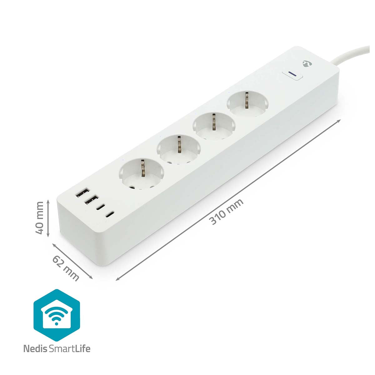 SmartLife Power Strip | Wi-Fi | Hybrid (CEE 7/7) / USB A / USB-C™ | 16 A | 3680 W | 2.00 m | 0 - 55 °C | Android™ / IOS | Weiss
