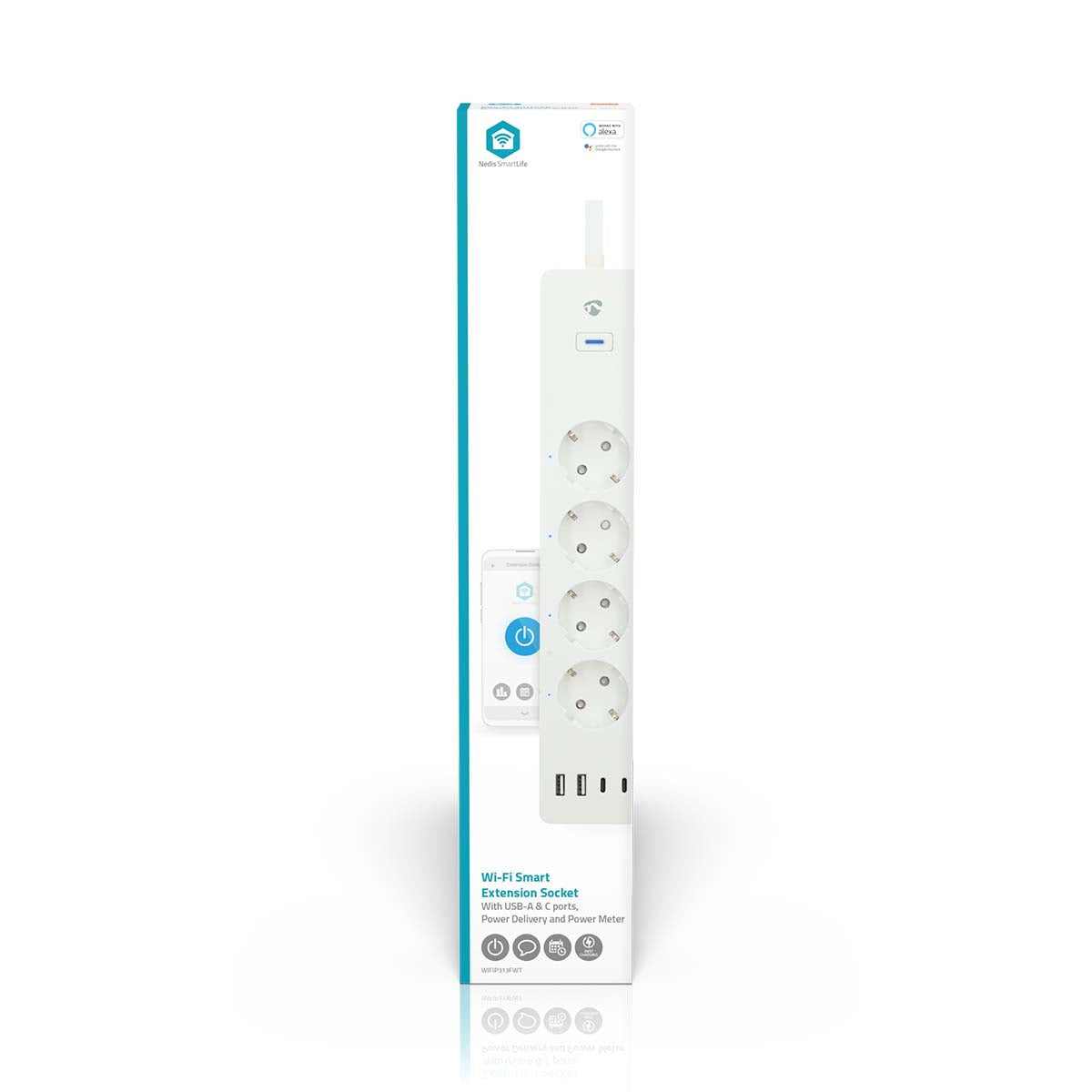 SmartLife Power Strip | Wi-Fi | Hybrid (CEE 7/7) / USB A / USB-C™ | 16 A | 3680 W | 2.00 m | 0 - 55 °C | Android™ / IOS | Weiss