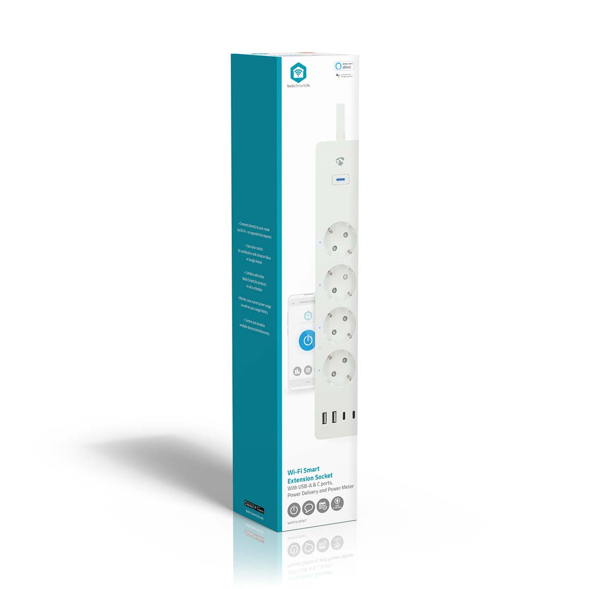 SmartLife Power Strip | Wi-Fi | Hybrid (CEE 7/7) / USB A / USB-C™ | 16 A | 3680 W | 2.00 m | 0 - 55 °C | Android™ / IOS | Weiss