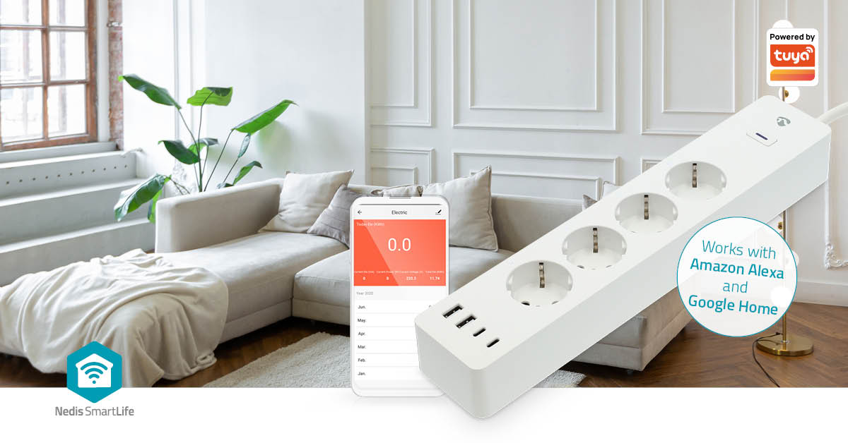 SmartLife Power Strip | Wi-Fi | Hybrid (CEE 7/7) / USB A / USB-C™ | 16 A | 3680 W | 2.00 m | 0 - 55 °C | Android™ / IOS | Weiss