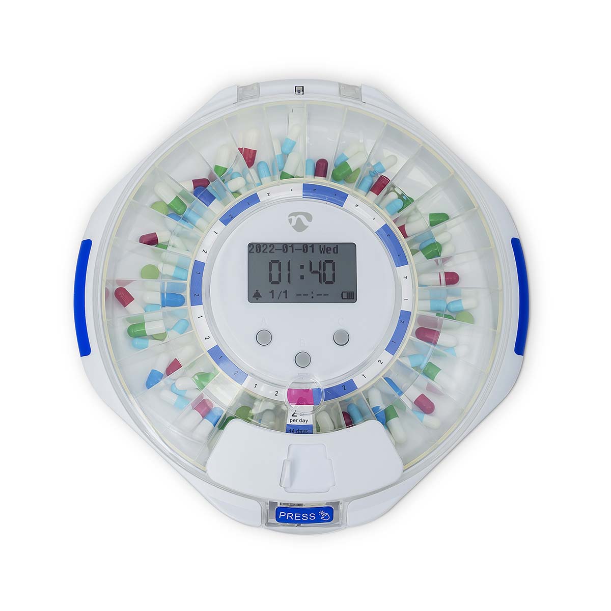 SmartLife Pillenspender | Wi-Fi | 28 Fächer | Anzahl der Alarmzeiten: 9 Weckzeiten pro Tag | Licht / Piep / Stimme | LCD-Anzeige | Weiss