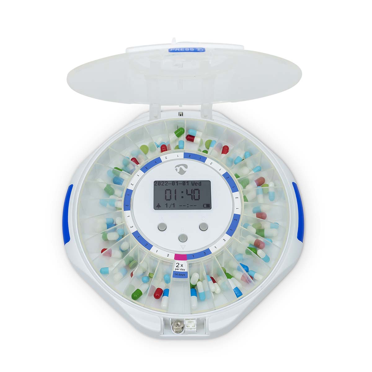 SmartLife Pillenspender | Wi-Fi | 28 Fächer | Anzahl der Alarmzeiten: 9 Weckzeiten pro Tag | Licht / Piep / Stimme | LCD-Anzeige | Weiss