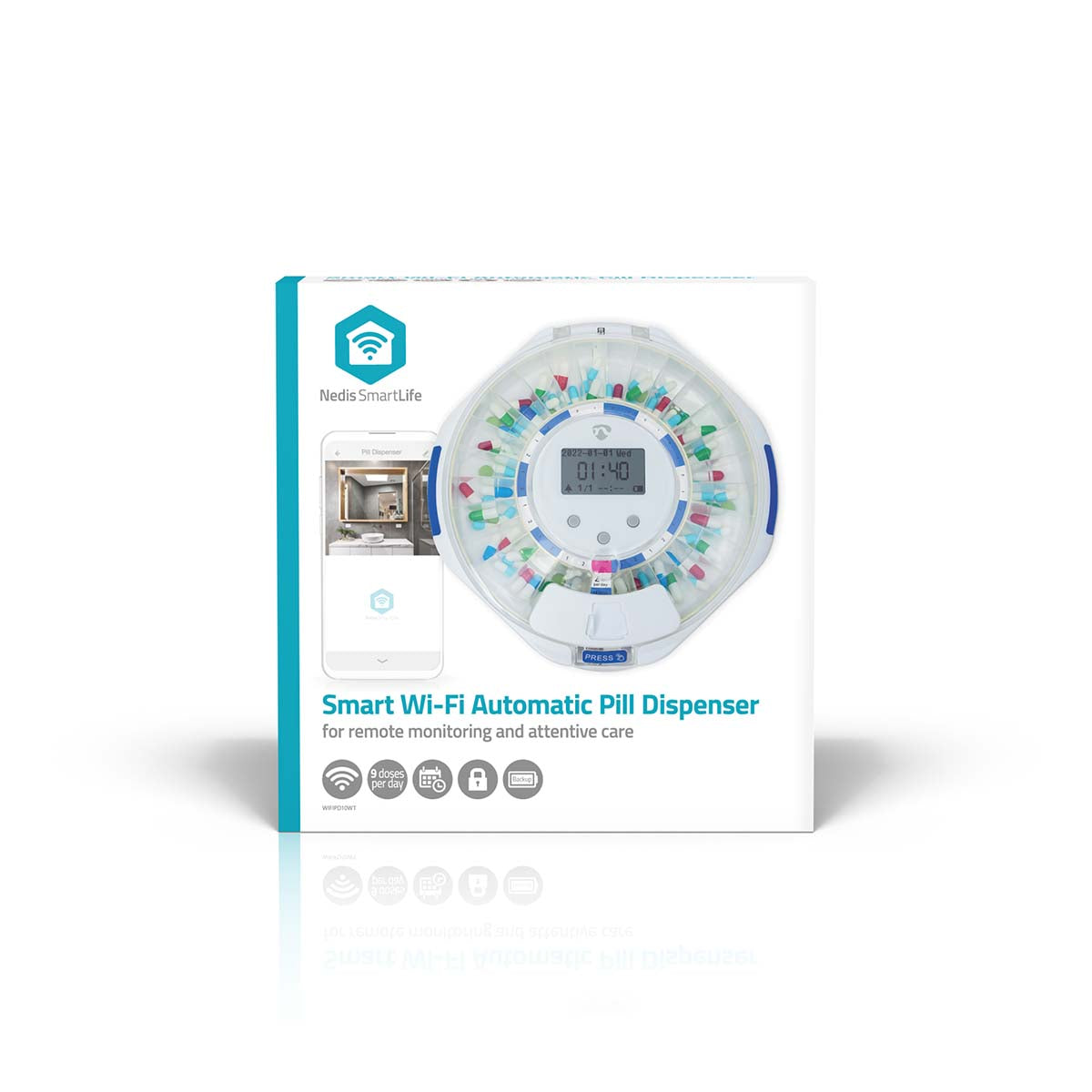 SmartLife Pillenspender | Wi-Fi | 28 Fächer | Anzahl der Alarmzeiten: 9 Weckzeiten pro Tag | Licht / Piep / Stimme | LCD-Anzeige | Weiss
