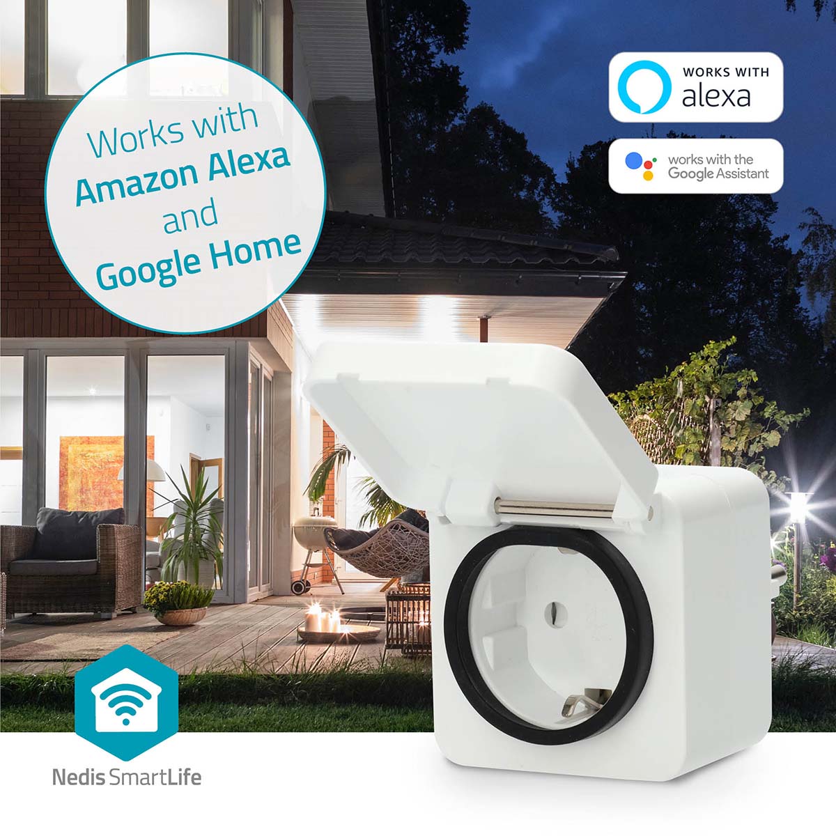 SmartLife Smart Stecker | Wi-Fi | IP44 | 3680 W | Schutzkontakt | -25 - 55 °C | Android™ / IOS | Grau / Weiss | 1 Stück